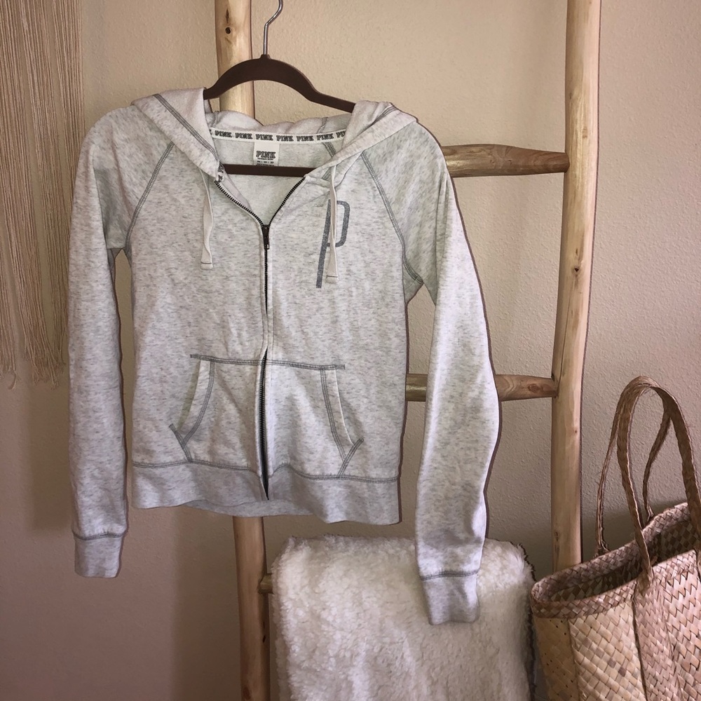 Woman’s XS white/grey full zip-up hoodie PINK